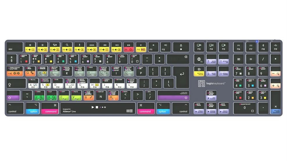 a Logickeyboard TITAN wireless and backlit keyboard for Mac, with USE English Ableton Live shortcut keys